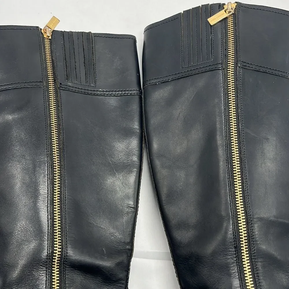 Black Leather Michael Kors Zip Up Riding Boots